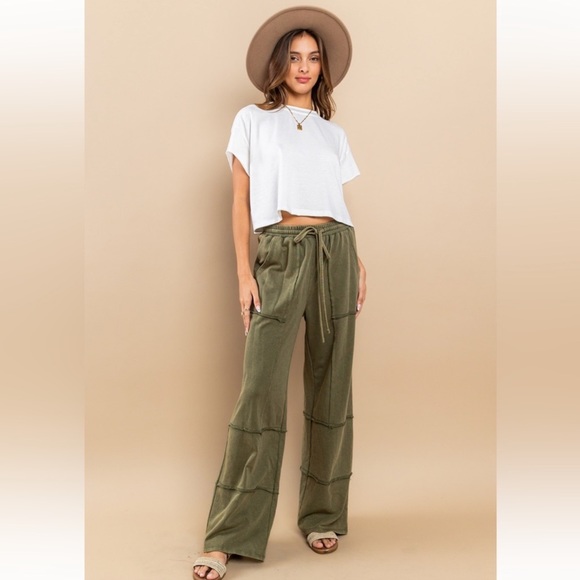 36 ✨RESTOCKED✨Mineral washed french terry fabric tiered wide leg pants - Picture 2 of 5